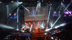 Picture of the Copperbox Arena while the pre-match analysis is ongoing.