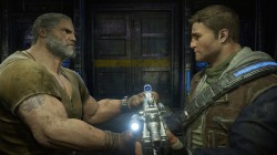 Screenshot from an in-game cut scene between Marcus and JD Fenix.
